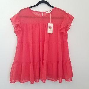 Coral Color Swiss Dot Tiered Top